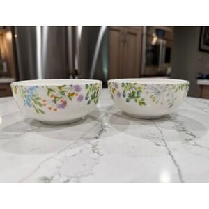 Mikasa Tivoli Garden Bone China Cereal Bowls Set of 2 Floral White Blue Purple